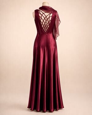 KiKi USA Burgundy Satin Lattice Back Formal Maxi Gown Size Small